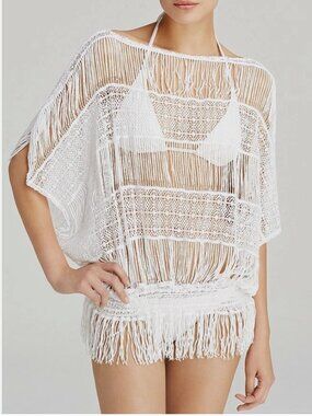 Trina Turk Swimsuit White Crochet Tunic Bikini Cover Up
